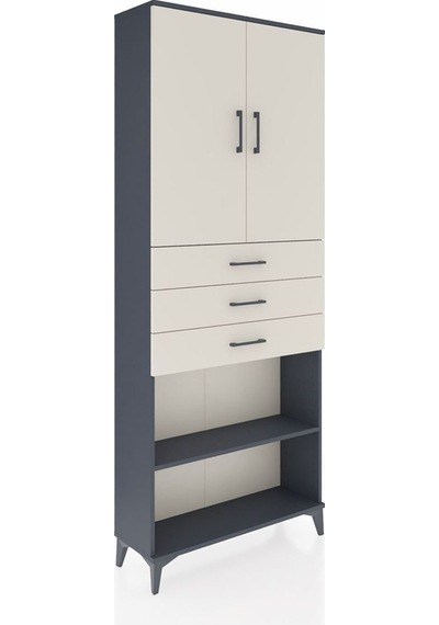 Arges Dolap 4 Raflı 3 Çekmeceli 2 Kapaklı 88x30x221 Antrasit-aytaşı Antrasit