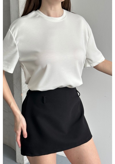 Balenbi Kadın Modal Bisiklet Yaka Basic Yarım Kollu T-shirt 1211 Beyaz