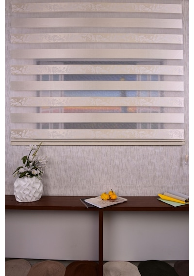 Krem Kendinden Desenli Etek Dilimsiz Ds 954-v1 Zebra Stor Güneşlik Perde