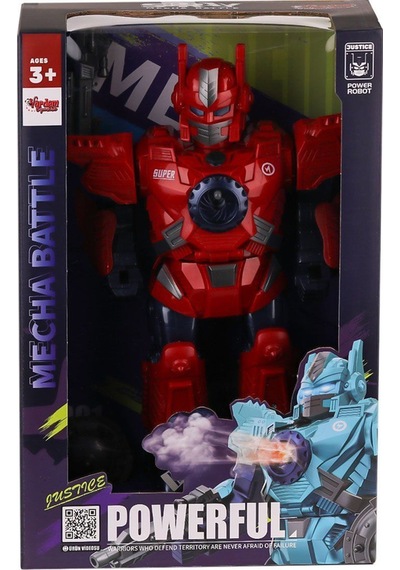 Işıklı Müzikli Buhar Püskürten Savaşçı Robot 34 Cm Büyük Boy Oyuncak - Mavi/kırmızı