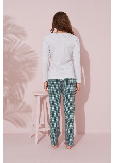Siyah İnci Pamuklu Örme Pijama Takım 24240149 Bej Melanj