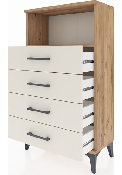 Arges Komodin Tek Raflı 4 Çekmeceli 60x30x106 Çam-aytaşı Çam
