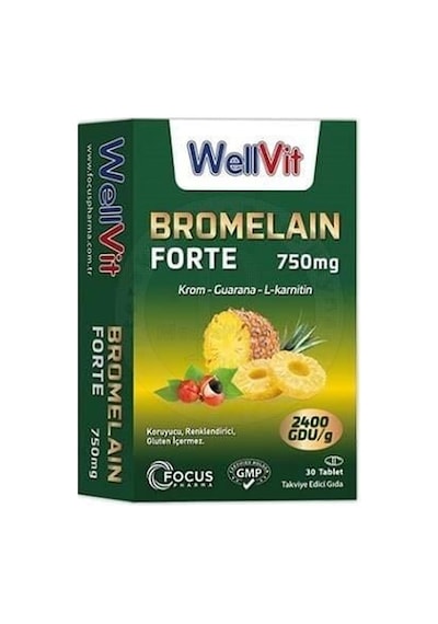 Wellvit Bromelain Fort 750 Mg. Guarana L-karnitin Krom 30 Tablet