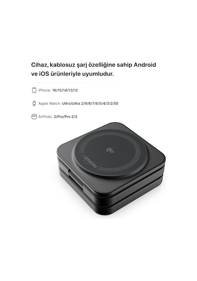 Xenon Smart Magsafe Ve Qi2 Uyumlu Manyetik Kablosuz Şarj Standı X6402