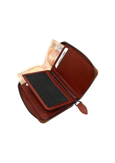 Westpolo Hakiki Deri Kağıt Para Ve Bol Kart Bölmeli Fermuarlı Unisex Cüzdan - 1695cc Taba