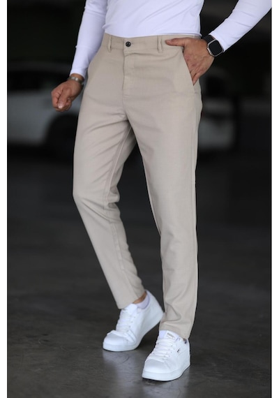 Bürke Erkek Krem/Bej Renk italyan Kesim Slim Fit Kaliteli Kumaş Pantolon