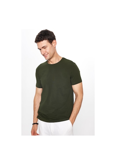 Tudors Erkek Slim Fit Dar Kesim Pamuklu Yumuşak Dokulu Esnek Kumaş Düz Basic Haki Bisiklet Yaka Tişört-31553-haki Haki