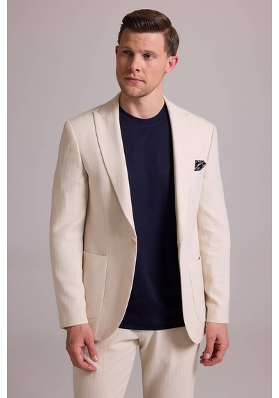 Erkek Krem Slim Fit Sivri Yaka Takım Elbise