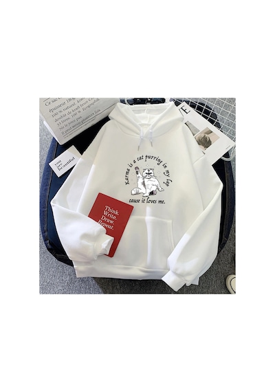 Tarzsokak Beyaz Eras Turu Karma Bir Kedi Moda Hayvan Japonhoodies Harajuku An