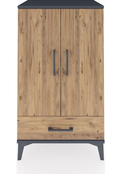 Hyperion Komodin 3 Raflı Tek Çekmeceli 2 Kapaklı 60x44x106 Antrasit-çam Antrasit