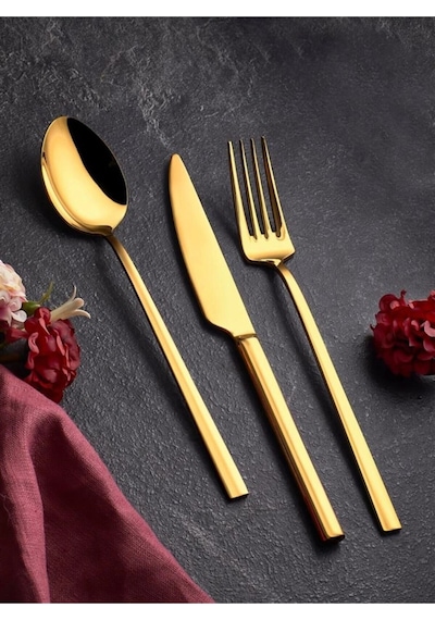 Flora 90 Parça Lüks Gold Çelik Çatal-kaşık Seti Çok Renkli