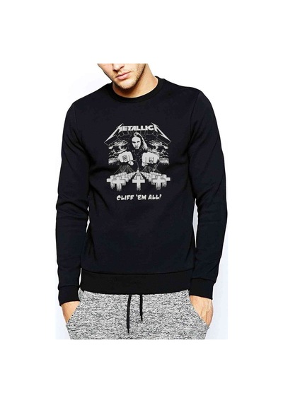 Metallıca Clıff Em All Metal Baskılı Siyah Erkek Sweatshirt