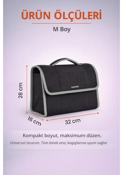 Oto Bagaj Organizer Bagaj Çantası M Boy Kaymaz Cırt Bantlı Velur Kompakt Düzenleyici - Mcx4
