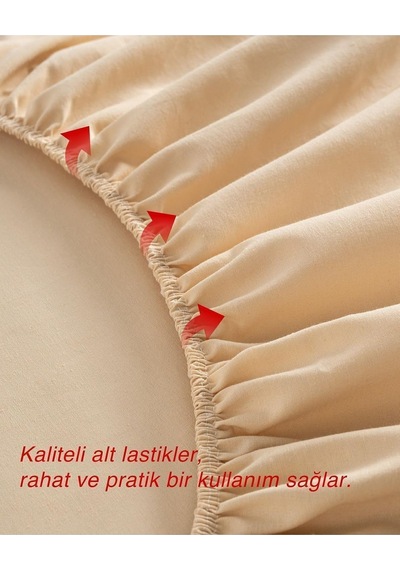 Lexroo Ranforce Akfil Bej Lastikli Çarşaf Yastık Kılıflı Tek Çift Kişilik Battal Boy Fitted Çarşaf