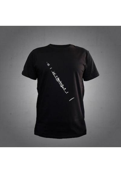 Herşey Nota Unisex Siyah Klarnet Figürlü T-shirt 001