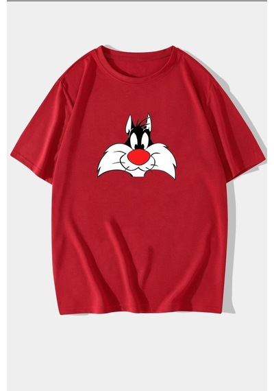 Flood Of Style Unisex Sylvester Baskılı T-shirt Kırmızı