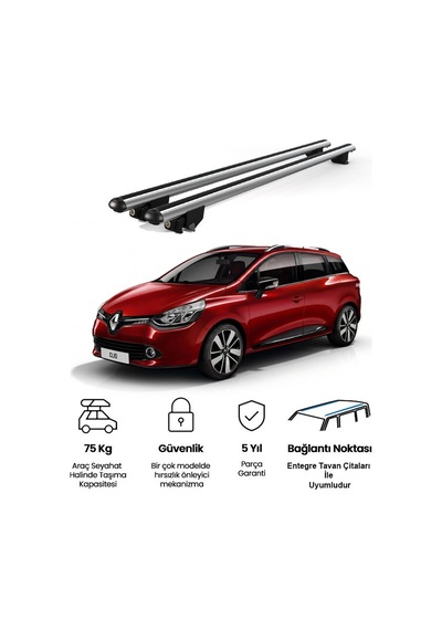Kanca Renault Clio Sport Tourer 2013-2019 Uyumlu Gri Kilitli Ara Atkı 110cm Port Bagaj Tavan Barı