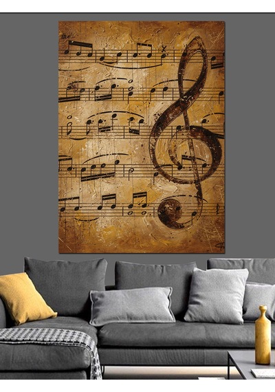 Ahşap Tablo Eski Müzik Notaları Kağıdı