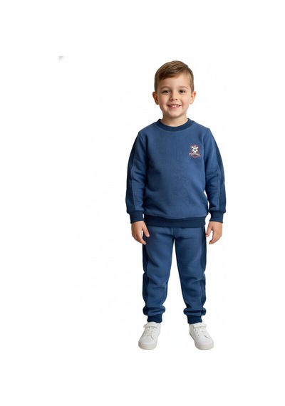 Fuar Baby %100 Pamuk, 3 İplik Lacivert Futbol Temalı Çocuk Eşofman Takımı Lacivert