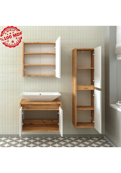 Banos Roomart Lavabolu Ahşap-Mat Beyaz Mdf 65 Cm Banyo Dolabı+A.. Beyaz