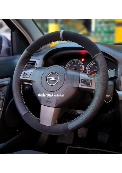 Opel Astra H Dikme Direksiyon Kılıfı Noktalı-Alkantra Gri Yüzüklü