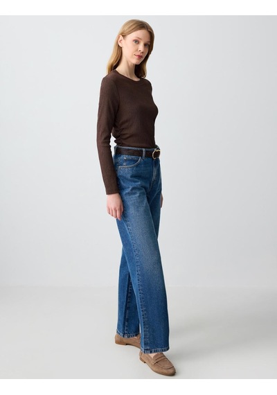Jimmy Key Mid Rodeo %100 Pamuk Rahat Kesim Yüksek Bel Bol Paça Denim Pantolon 5sw183560986 Çok Renkli