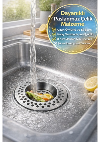 2'li Seyyar Paslanmaz Çelik Lavabo Süzgeci 7 Cm Gider Filtresi Mutfak Banyo Tıkanma Önleyici