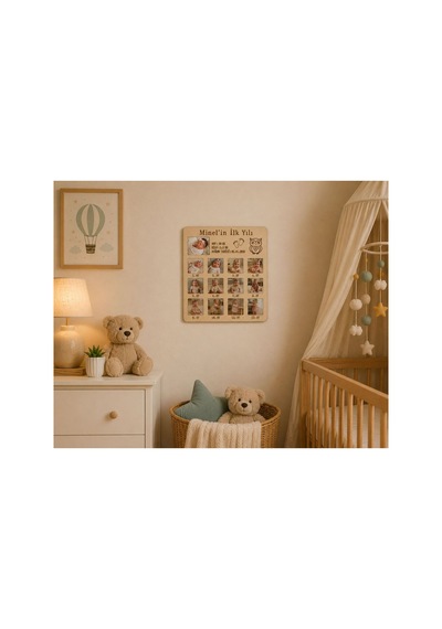 Arliadesign Kişiye Özel İlk Yılım Ahşap Fotoğraf Çerçevesi - 12 Aylık Bebek Anı Panosu 3 Mm Mdf