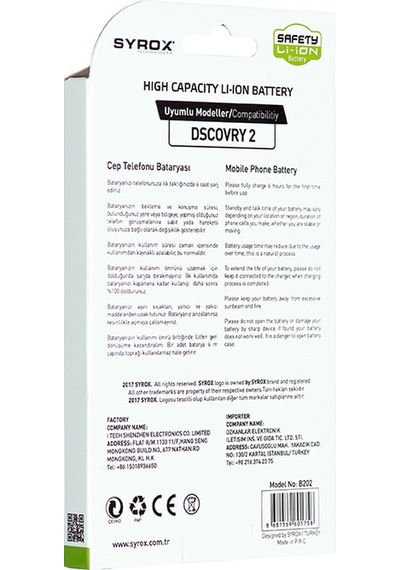 Syrox General Mobile Discovery 2 Batarya 2500 Mah  B202