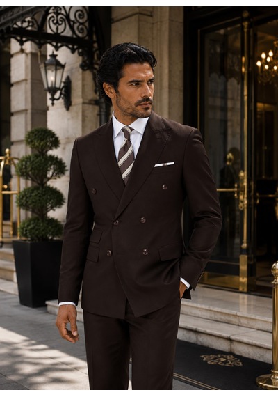 İlayda Emir Luxury, İtalyan Kesim,slim Fit, Kruvaze, Erkek Takım Elbise Kahverengi