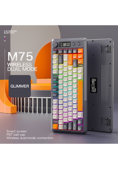 M75 Kablosuz 2.4ghz Kablosuz + Bt Çift Modlu Klavye Led Ekranlı Oyun Klavyesi İle Pbt Knob Rainbow M75 Kablosuz 2.4ghz Kablosuz + Bt Çift Modlu Klavye Led Ekranlı Oyun Klavyesi İle Pbt Knob Rainbow