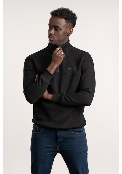 Fbı Fermuarlı Dik Yaka 3 İplik İçi Şardonlu Slimfit Sweatshirt Siyah
