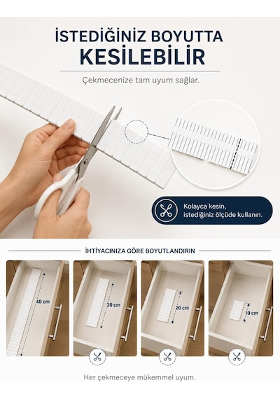 4'lü Çekmece İçi Düzenleyici 10x40 Cm Custom Organizer İsteğe Göre Kesilebilir Dolap Çekmece İçi Makyaj Çata Diğer