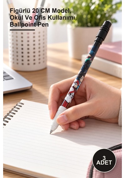 3 Adet Anime Figür Tükenmez Kalem Figürlü 20 Cm Model, Okul Ve Ofis Kullanımı, Ballpoint Pen 1