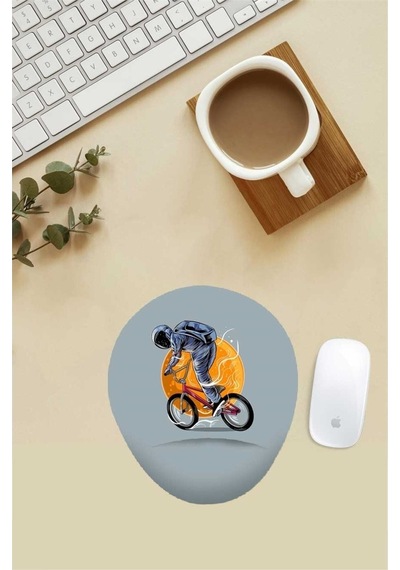 Bisikletli Astronot Desenli Bilek Destekli Mouse Pad Mousepad