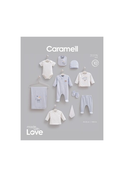 Caramell Pamuk Moving Cars 10'lu Set 0-3 Ay 50-56 Cm Mavi Crml.ze2178.mav
