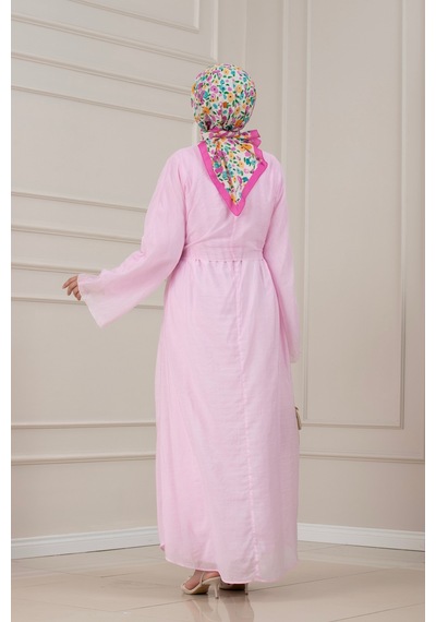 Sevitli Bolerolu Toka Detaylı Defne Elbise-pembe-5804