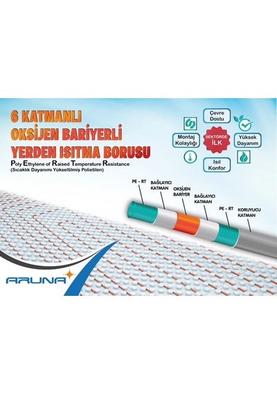 Aruna Pert 6 Katmanlı Yerden Isıtma Borusu Oksijen Bariyerli 16x2 240mt
