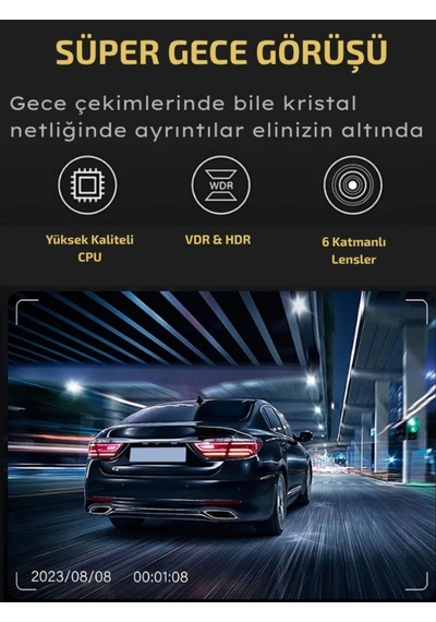 Buğz A-98 Wifi Full Hd 3 Kameralı Araç İçi Güvenlik Kamerası + Park Modu Kablosu Ön-arka-iç Kayıt,dashcam