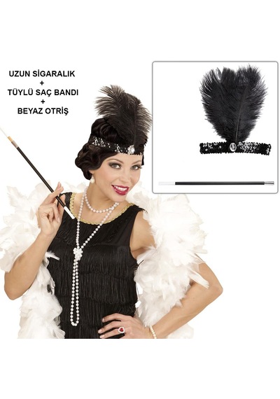 Retro Charliston Otrişli Aksesuar Seti 20& 39 Ler 90& 39 Lar Gatsby Kostüm Seti