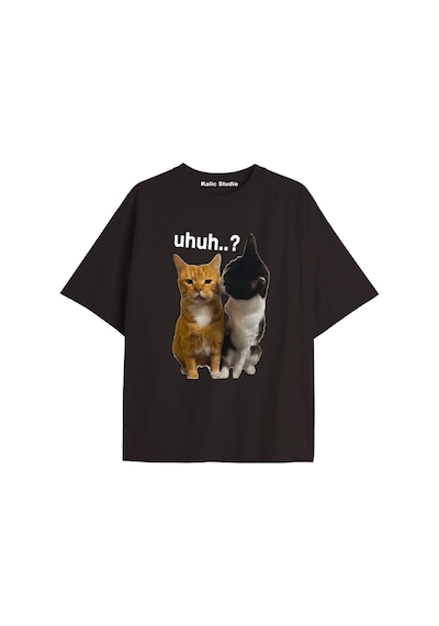 Kalic Studio Uhuh Kedi... Vintağe Oversize T-shirt Siyah Gri