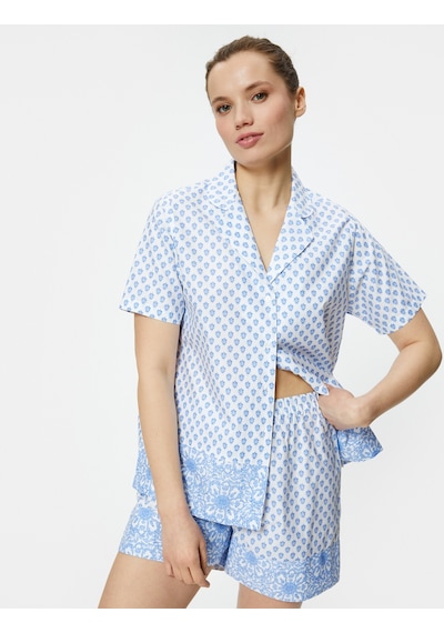 Koton Kısa Kollu Pijama Üstü Çiçekli Düğmeli Gömlek Yaka Pamuklu Beyaz Desenli 4slk50026mw Beyaz Koton Kısa Kollu Pijama Üstü Çiçekli Düğmeli Gömlek Yaka Pamuklu Beyaz Desenli 4slk50026mw Beyaz