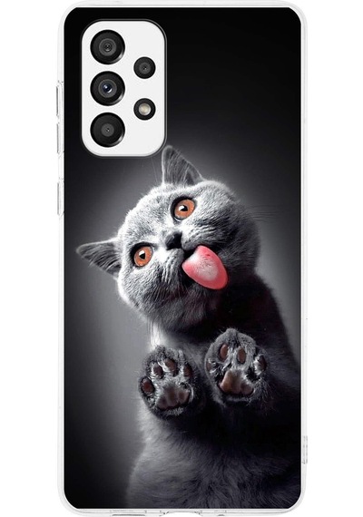 Samsung Galaxy A73 İle Uyumlu 1mm Slim Fit Kedi 2 050c Baskılı Şeffaf Kılıf Şeffaf