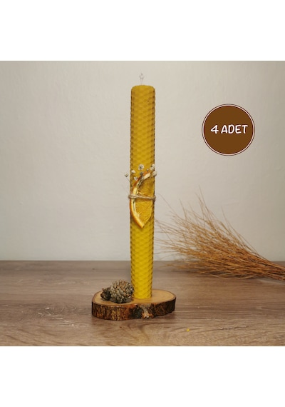 Balmumu Mum El Yapımı Doğal Şamdan Mumu 4 Adet 20 Cm X 2,3 Cm