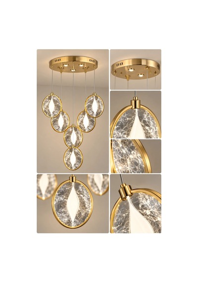 Modern Premium 6'lı Gold 3 Renkli Ledli Sarkıt Avizesi Salon Mutfak Oturma Odası Şık Modelleri 64w