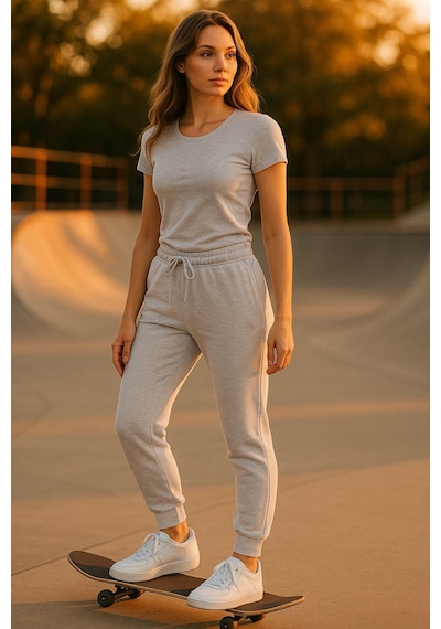 Kadın Gri Eşofman Altı - Yüksek Bel Oversize Rahat Kesim Bağcıklı Basic Eşofman Altı Çok Renkli