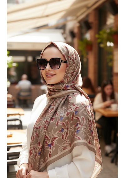 Vivid Floral Desen Pure Touch Koton Şal 75x185cm Bordo-vizon