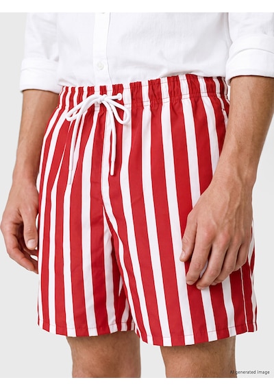 Lcw Swımwear Kırmızı Kısa Boy Çizgili Erkek Deniz Şortu
