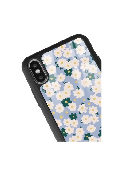 Apple Uyumlu iPhone X - Xs Uyumlu Daisy Pattern Tasarımlı Glossy Telefon Kılıfı Siyah