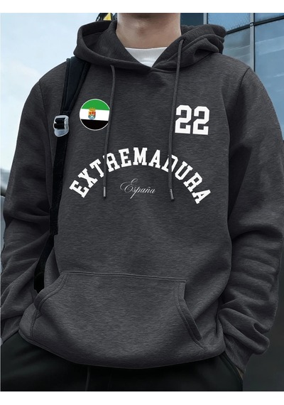 Startmore Tarzsokak Extremadura İspanya Bayrağı Baskılı Kapüşonlu Erkek Eşofman Cepli Kazak Sportif Bol Sweatshir Antrasit